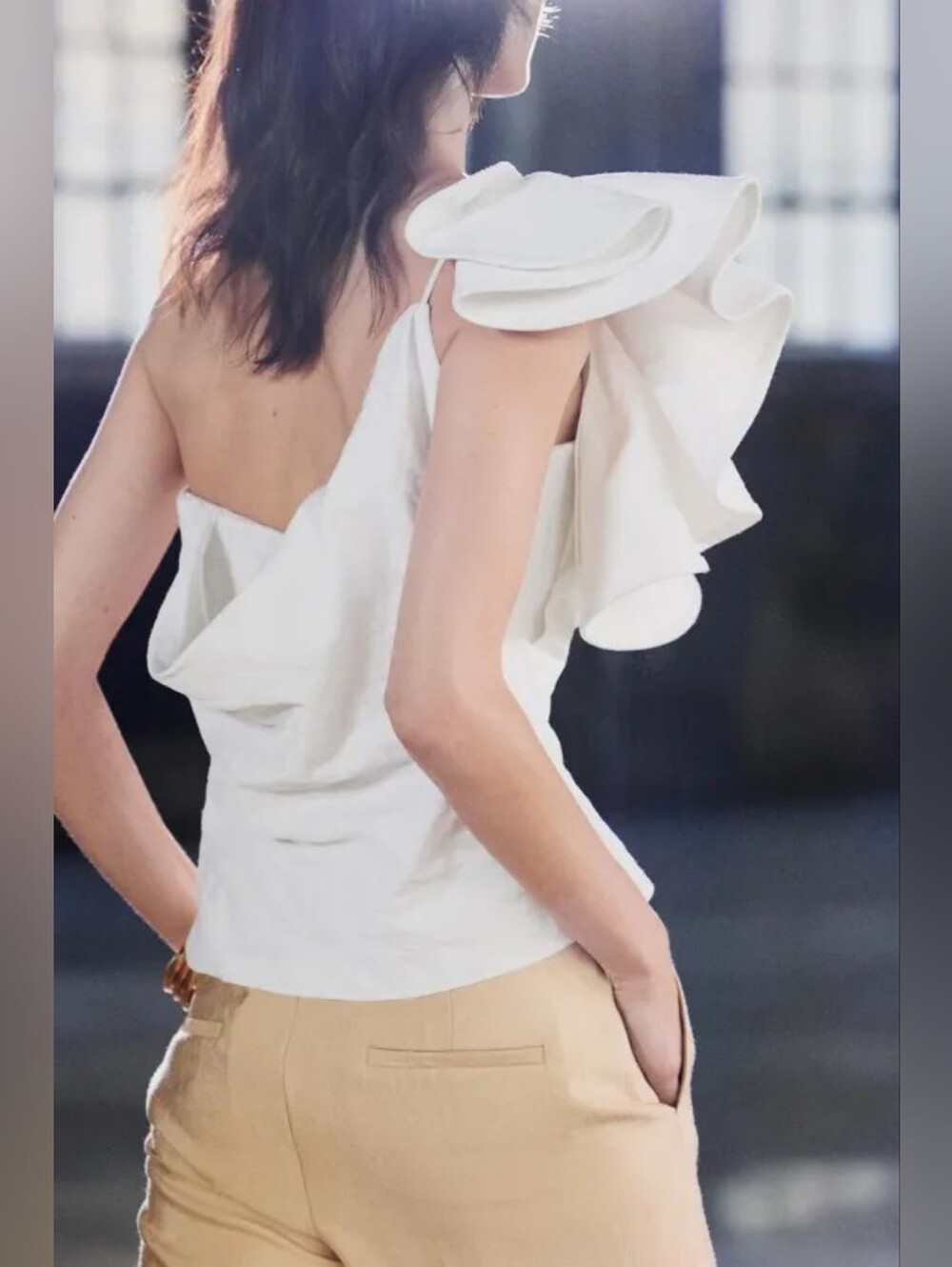 Zara White One-Shoulder Ruffle Top - Picture 5 of 9
